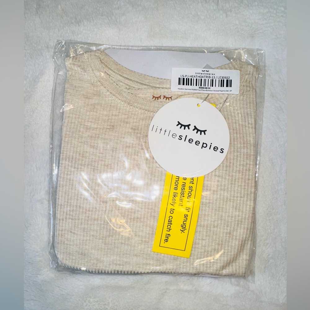 NIB LS Heather Oatmeal Ribbed Pj Set - Picture 3 of 4